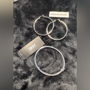 DKNY Sterling Silver Bracelet  and Hoop Earrings